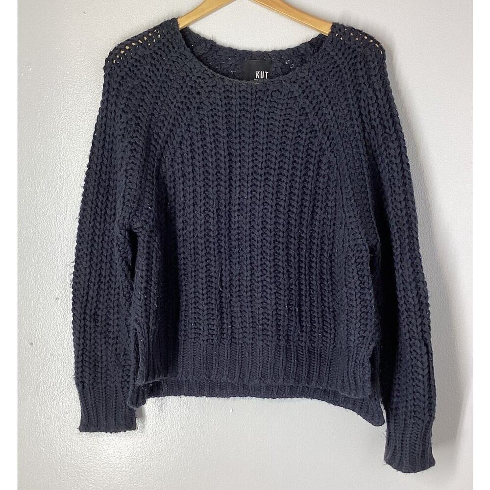 KUT from the kloth Pullover Sweater Womens Large Blue Chunky Knit Wool Blend